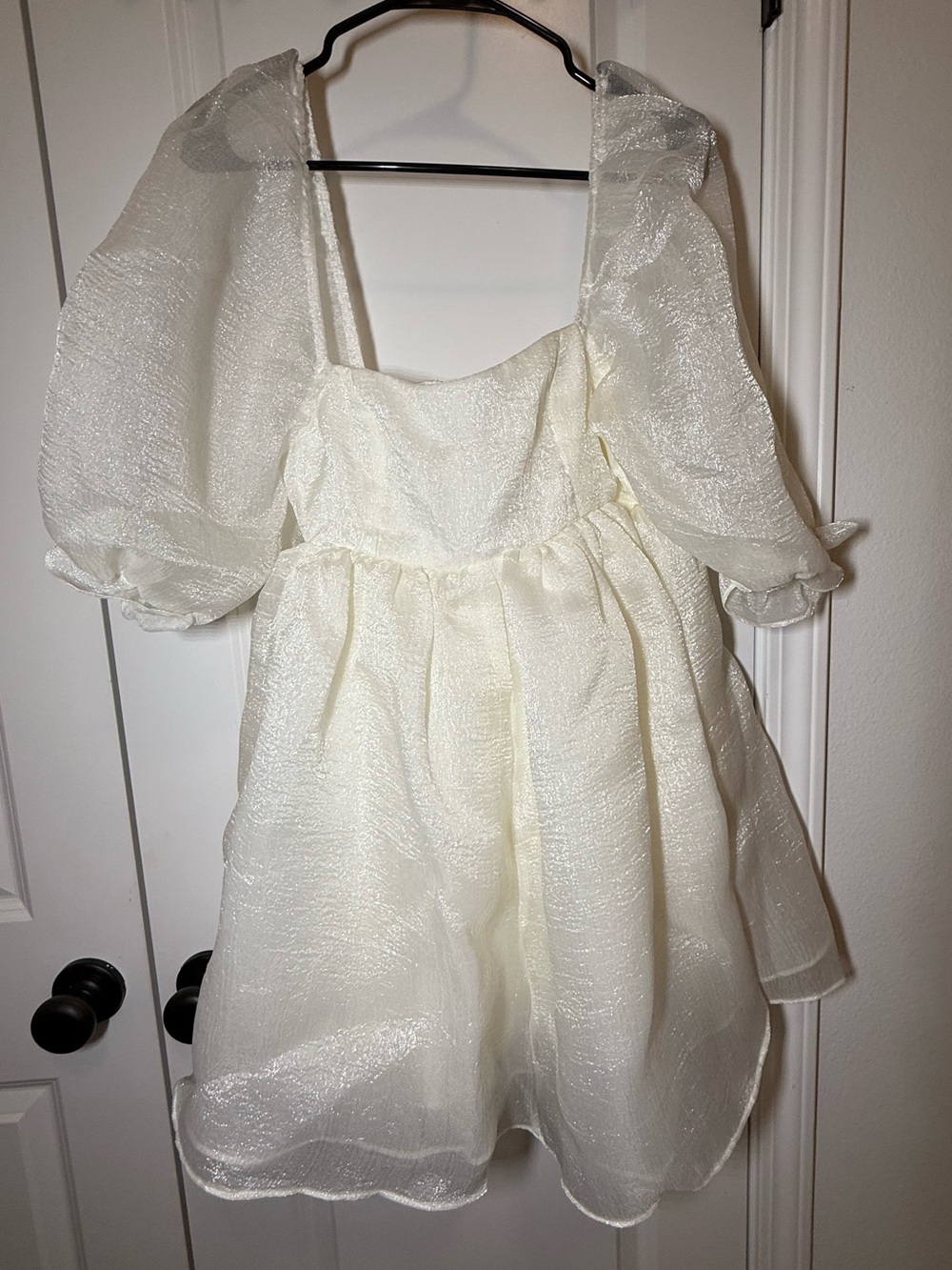 Klesis | Ivory White Puff Sleeve Babydoll Party Mini Dress | Size Small